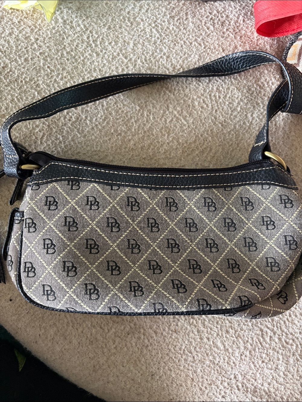 Dooney & Bourke Taupe and Black DB Signature Shoulder Bag